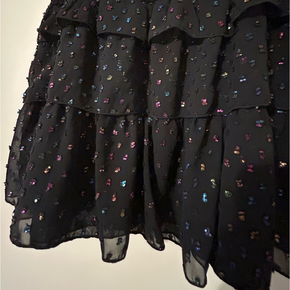 KOCH Black Rainbow Confetti Mini Skirt Metallic Swiss Dot Crepe Elastic Waist M - Picture 4 of 10